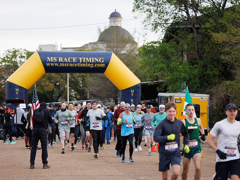 Competitors in the 10K Run the Rainbow started the route at Hal & Mal's in downtown Jackson.